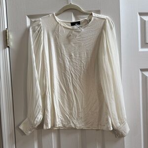 Tahari Cream Blouse with Pleated Sleeves